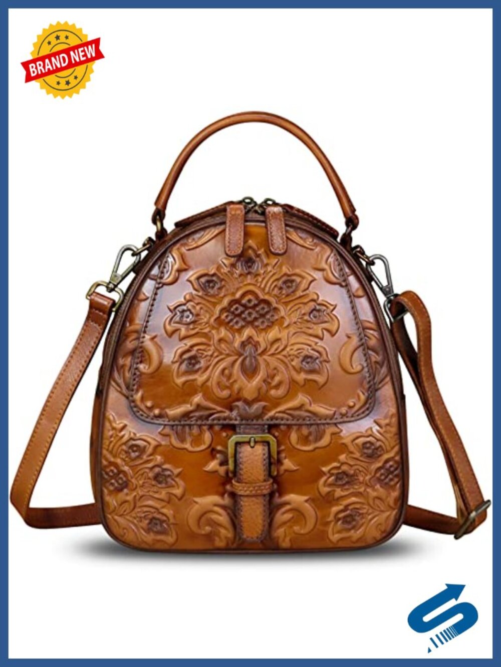 Genuine Leather Backpack Crossbody Shoulder Bag Convertible Daypack